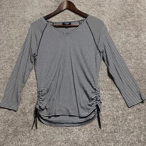 Chaps Woman’s Blue white Striped long sleeve blouse top Size Medium *flaw